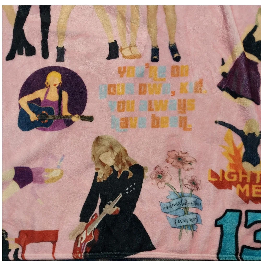Taylor Swift Eras Pink Plush Lightweight Throw Blanket Swiftie Collage 50
